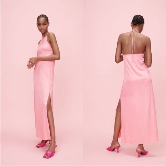 ZARA SATIN EFFECT BUTTONED DRESS - Picture 4 of 9